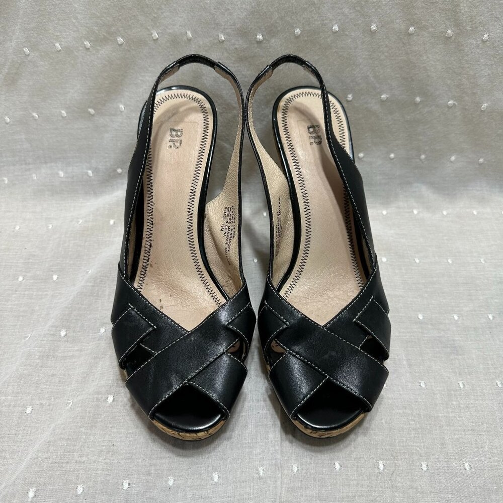 Nordstrom Brass Plum Vintage Black Cork Wedge Sandal 7.5